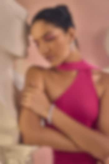 White Rhodium Finish Pink & White Cubic Zirconia Crystal Tennis Bracelet In Sterling Silver by MISS JO at Pernia's Pop Up Shop