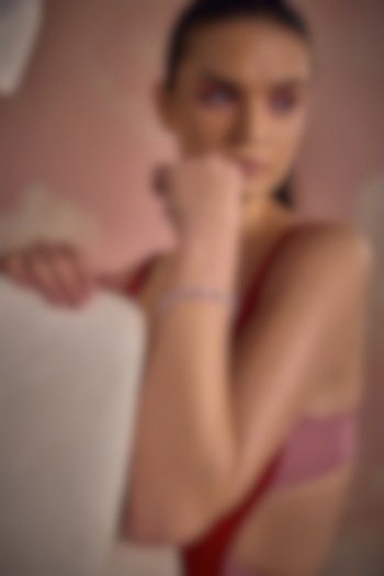 White Rhodium Finish Pink Cubic Zirconia Crystal Tennis Bracelet In Sterling Silver by MISS JO at Pernia's Pop Up Shop