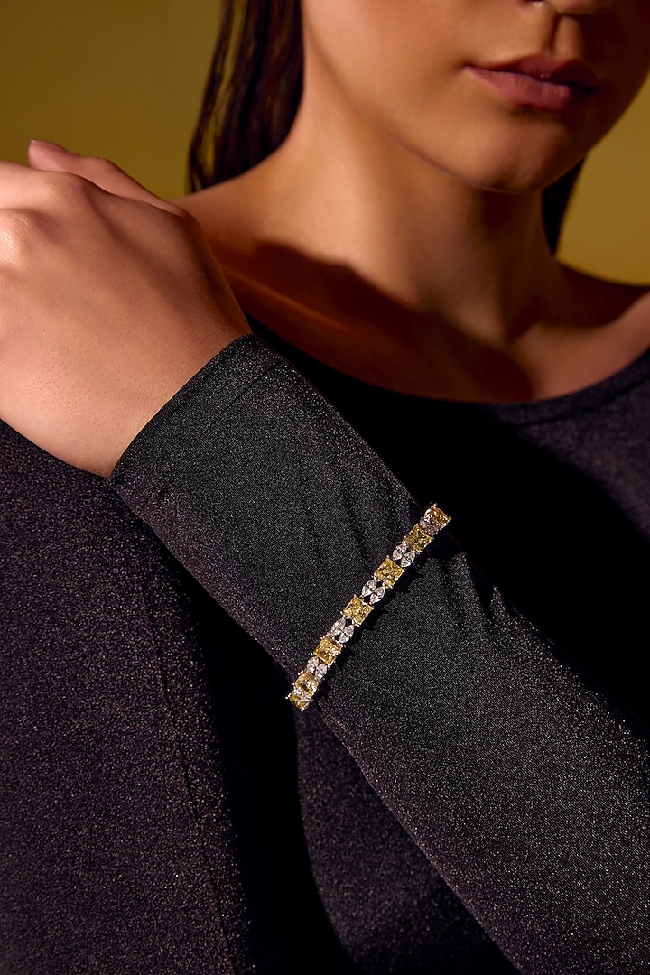 White Rhodium Finish Pink Cubic Zirconia Crystal Tennis Bracelet In Sterling Silver by MISS JO at Pernia's Pop Up Shop