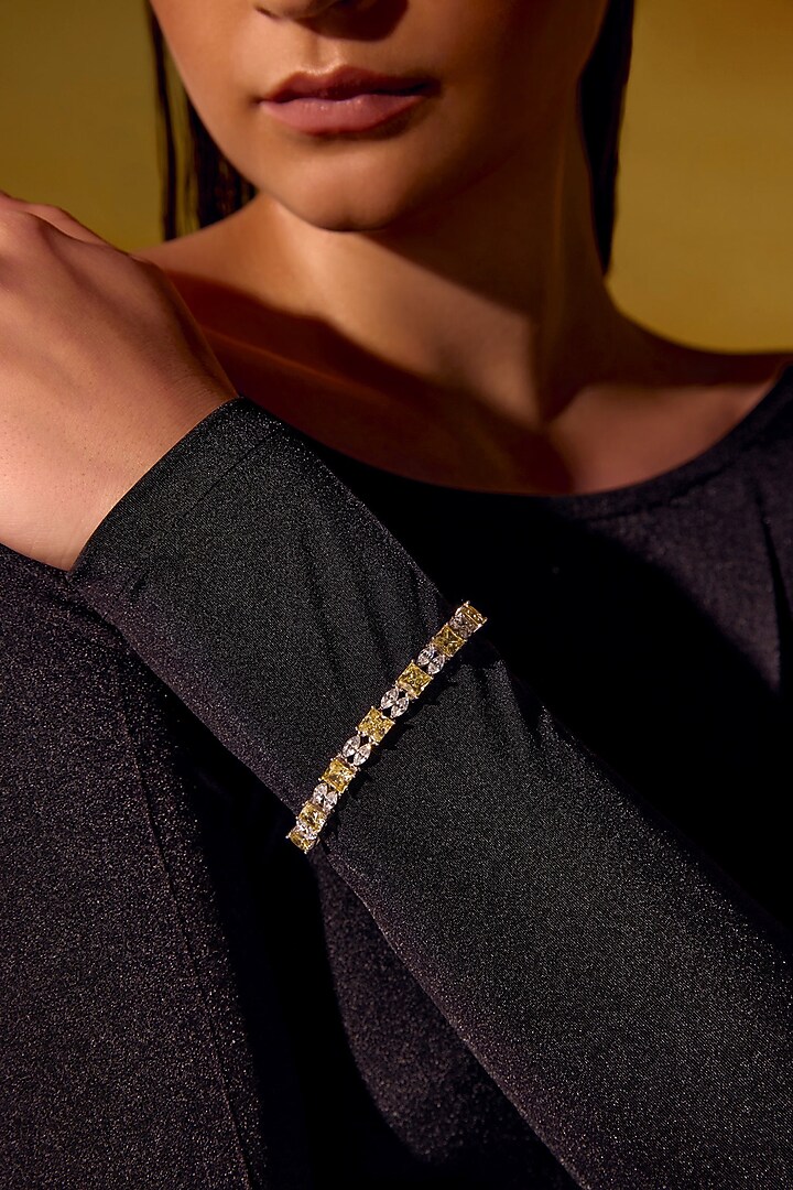 White Rhodium Finish Pink Cubic Zirconia Crystal Tennis Bracelet In Sterling Silver by MISS JO at Pernia's Pop Up Shop