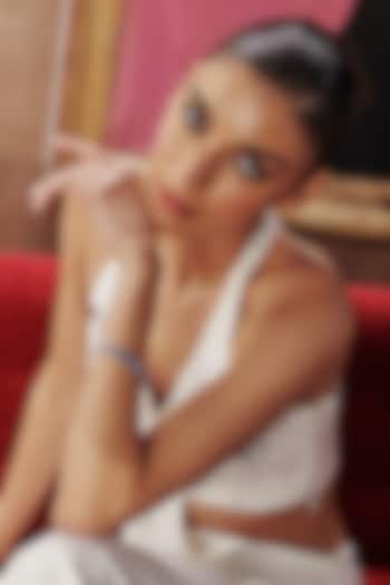 White Rhodium Finish Aqua Blue & Pristine White Cubic Zirconia Crystal Tennis Bracelet In Sterling Silver by MISS JO at Pernia's Pop Up Shop