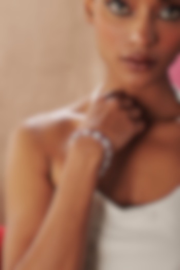 White Rhodium Finish Square-Shaped Ruby & White Cubic Zirconia Crystal Tennis Bracelet In Sterling Silver by MISS JO at Pernia's Pop Up Shop