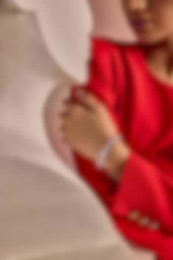 White Rhodium Finish Pink Cubic Zirconia Crystal Tennis Bracelet In Sterling Silver by MISS JO at Pernia's Pop Up Shop