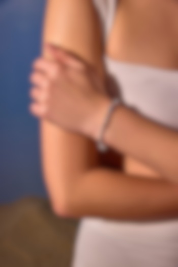 White Rhodium Finish Aqua Cubic Zirconia Crystal Tennis Bracelet In Sterling Silver by MISS JO at Pernia's Pop Up Shop