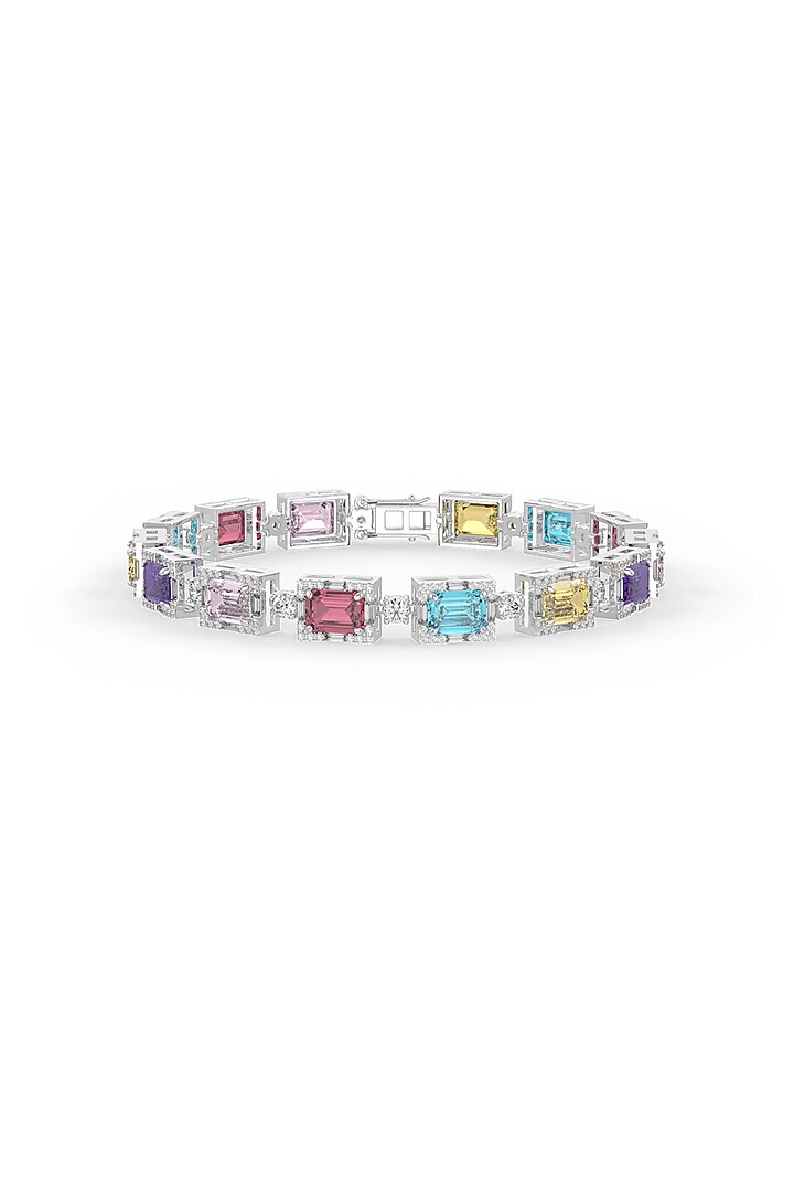 White Rhodium Finish Multi-Colored Cubic Zirconia Crystal Tennis Bracelet In Sterling Silver by MISS JO at Pernia's Pop Up Shop