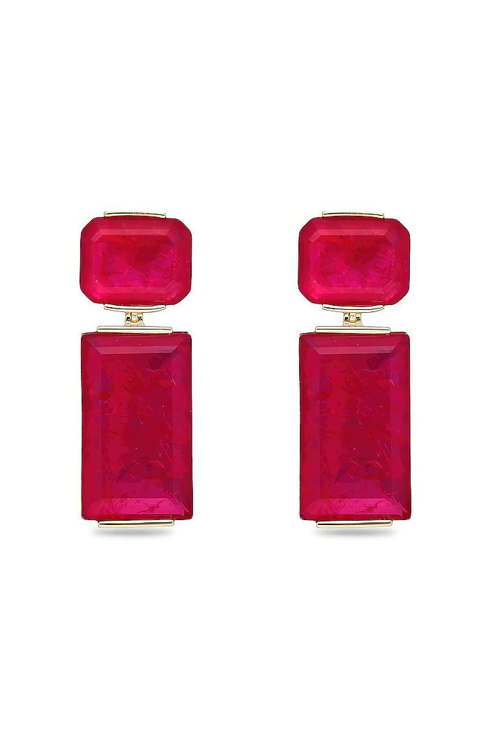 Gold Finish Deep Pink Natural Stone Dangler Earrings In Sterling Silver by MISS JO at Pernia's Pop Up Shop