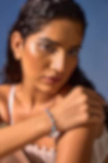 White Rhodium Finish Blue Cubic Zirconia Crystal Tennis Bracelet In Sterling Silver by MISS JO at Pernia's Pop Up Shop