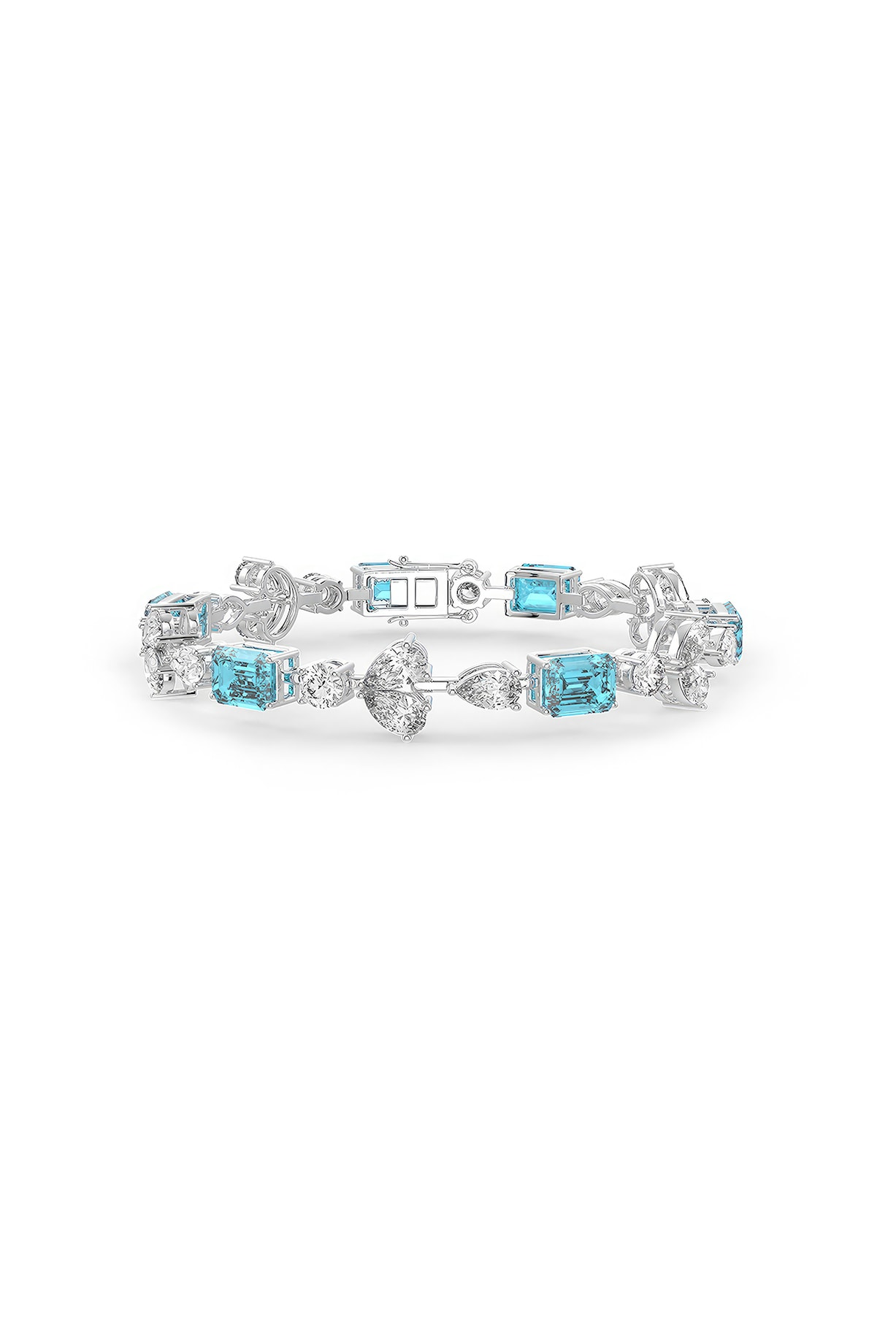 White Rhodium Finish Blue Cubic Zirconia Crystal Tennis Bracelet