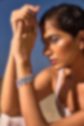 White Rhodium Finish Aqua Cubic Zirconia Crystal Tennis Bracelet In Sterling Silver by MISS JO at Pernia's Pop Up Shop