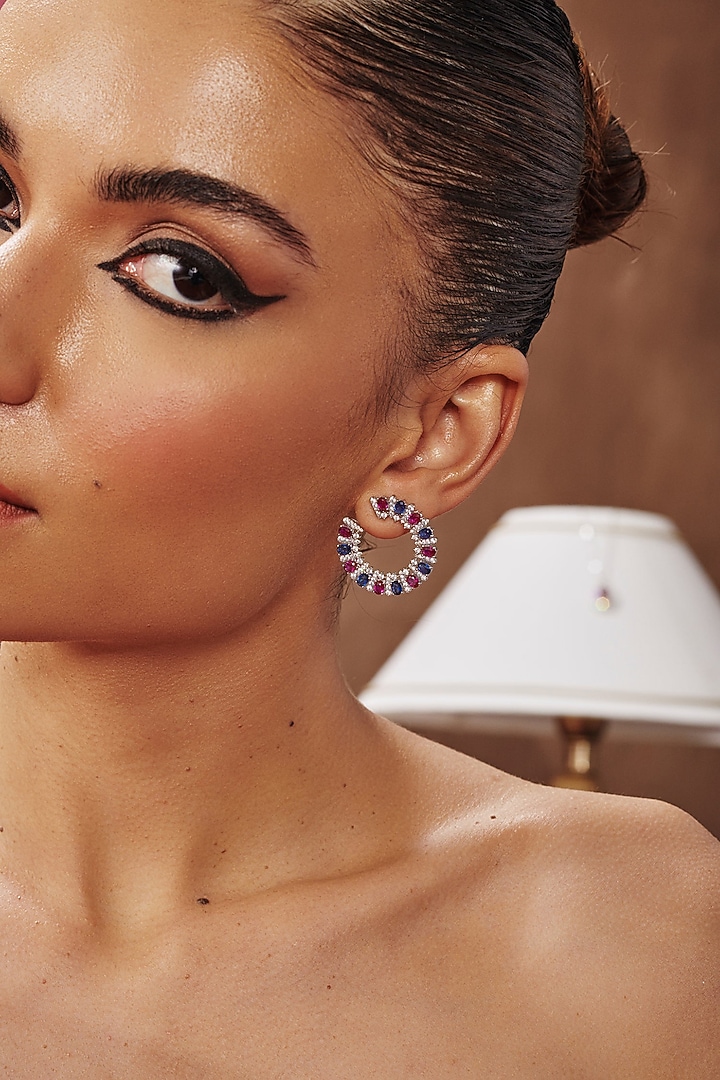 White Rhodium Finish Purple Cubic Zirconia Crystal Dangler Earrings In Sterling Silver by MISS JO at Pernia's Pop Up Shop
