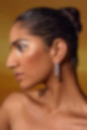 White Rhodium Finish Yellow Cubic Zirconia Crystal Dangler Earrings In Sterling Silver by MISS JO at Pernia's Pop Up Shop