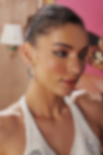 White Rhodium Finish Emerald Green Cubic Zirconia Crystal Dangler Earrings In Sterling Silver by MISS JO at Pernia's Pop Up Shop