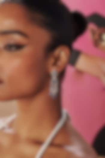 White Rhodium Finish Blue Cubic Zirconia Crystal Chandelier Dangler Earrings In Sterling Silver by MISS JO at Pernia's Pop Up Shop