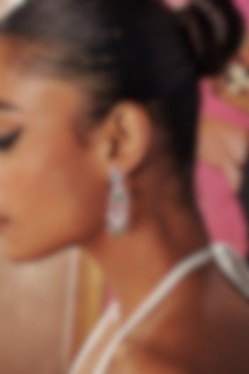 White Rhodium Finish Green Cubic Zirconia Crystal Chandelier Dangler Earrings In Sterling Silver by MISS JO at Pernia's Pop Up Shop