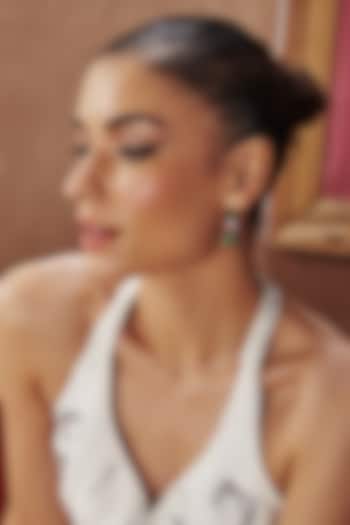 White Rhodium Finish Emerald Green Cubic Zirconia Crystal Dangler Earrings In Sterling Silver by MISS JO at Pernia's Pop Up Shop