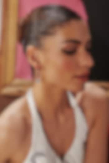 White Rhodium Finish Red & White Cubic Zirconia Crystal Dangler Earrings In Sterling Silver by MISS JO at Pernia's Pop Up Shop