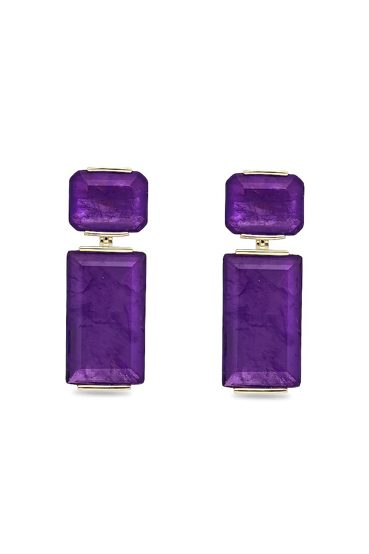 Gold Finish Purple Natural Stone Dangler Earrings In Sterling Silver by MISS JO at Pernia's Pop Up Shop