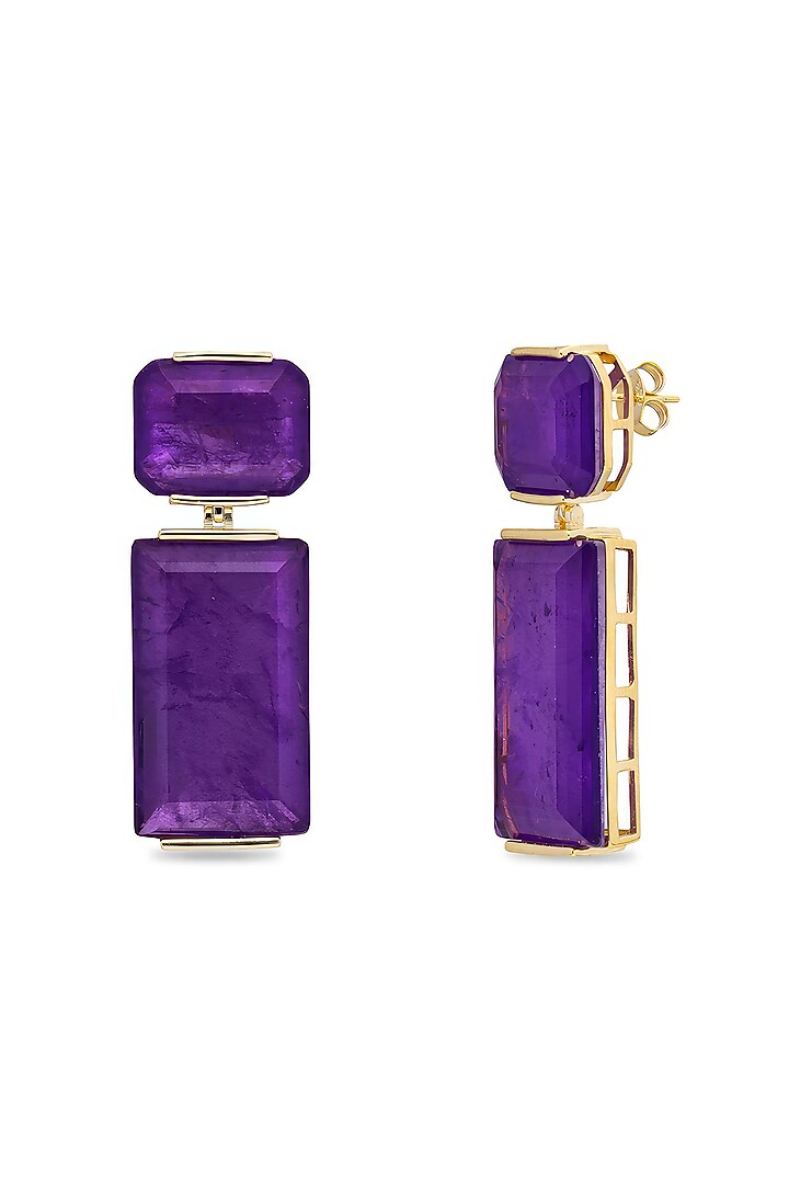 Gold Finish Purple Natural Stone Dangler Earrings In Sterling Silver by MISS JO at Pernia's Pop Up Shop