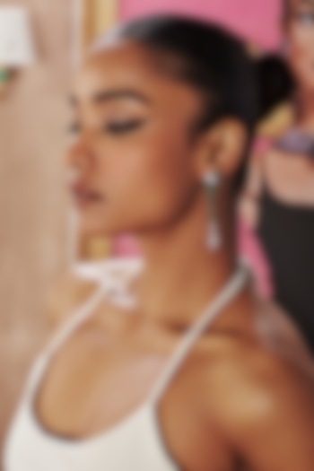 White Rhodium Finish Emerald Cubic Zirconia Crystal Dangler Earrings In Sterling Silver by MISS JO at Pernia's Pop Up Shop