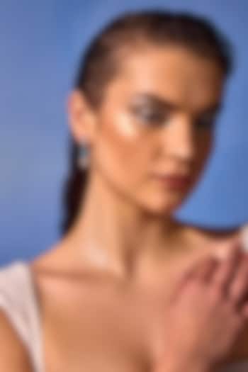 White Rhodium Finish Aqua Cubic Zirconia Crystal Dangler Earrings In Sterling Silver by MISS JO at Pernia's Pop Up Shop