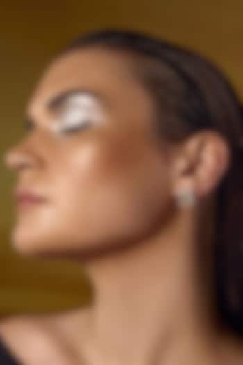 White Rhodium Finish Yellow Cubic Zirconia Crystal Stud Earrings In Sterling Silver by MISS JO at Pernia's Pop Up Shop