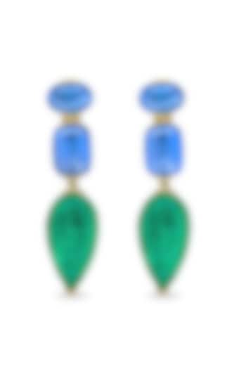Gold Finish Azure Blue & Emerald Green Natural Stone Drop Dangler Earrings In Sterling Silver by MISS JO at Pernia's Pop Up Shop