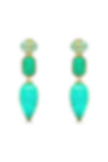 Gold Finish Teal & Emerald Green Natural Stone Drop Dangler Earrings In Sterling Silver by MISS JO at Pernia's Pop Up Shop