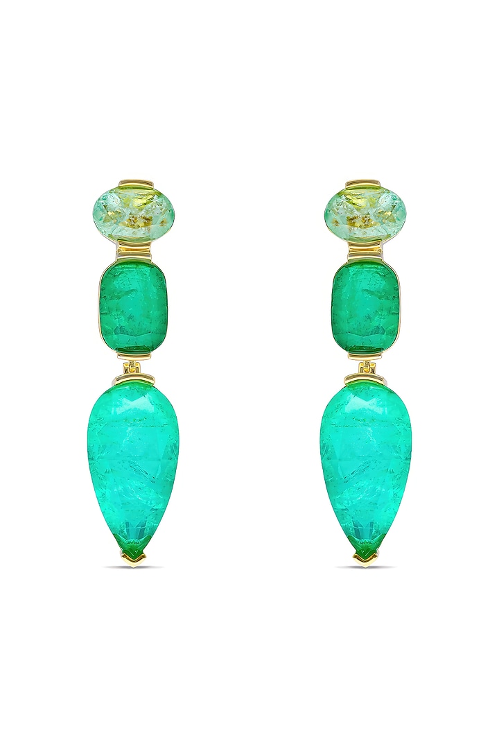 Gold Finish Teal & Emerald Green Natural Stone Drop Dangler Earrings In Sterling Silver by MISS JO at Pernia's Pop Up Shop