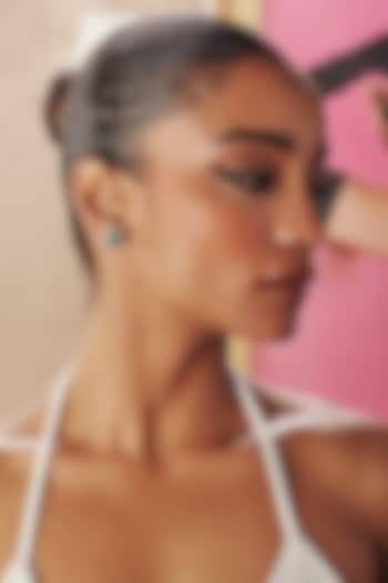 White Rhodium Finish Emerald Green Cubic Zirconia Crystal Floral Stud Earrings In Sterling Silver by MISS JO at Pernia's Pop Up Shop