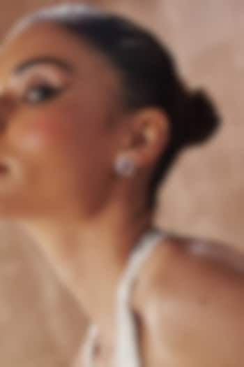 White Rhodium Finish Ruby Cubic Zirconia Crystal Floral Stud Earrings In Sterling Silver by MISS JO at Pernia's Pop Up Shop