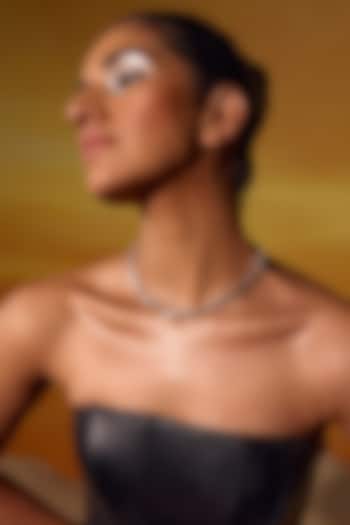 White Rhodium Finish Yellow & White Cubic Zirconia Crystal Pendant Necklace In Sterling Silver by MISS JO at Pernia's Pop Up Shop