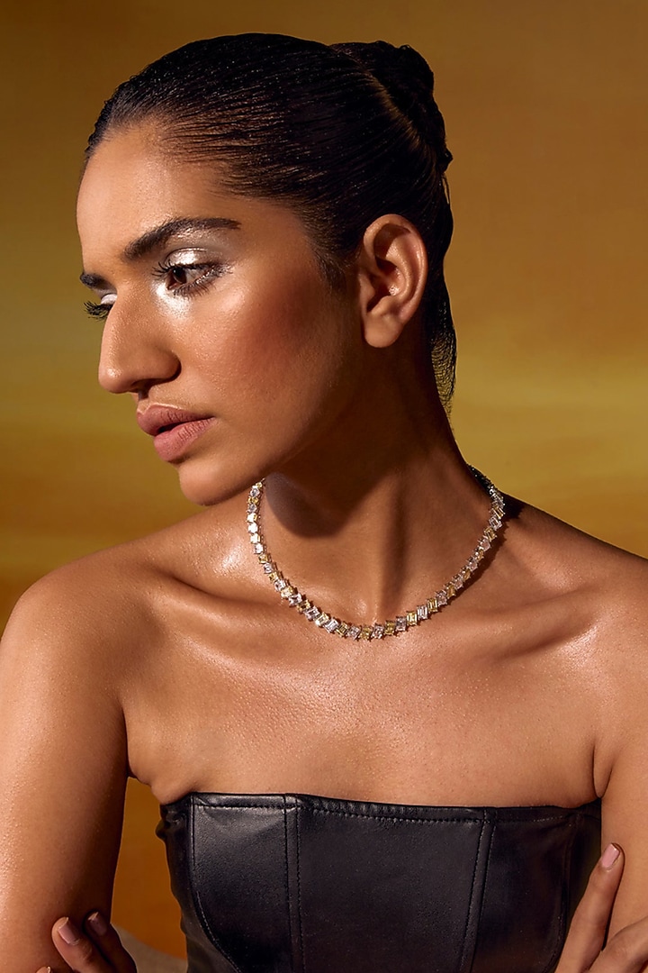 White Rhodium Finish Yellow & White Cubic Zirconia Crystal Pendant Necklace In Sterling Silver by MISS JO at Pernia's Pop Up Shop