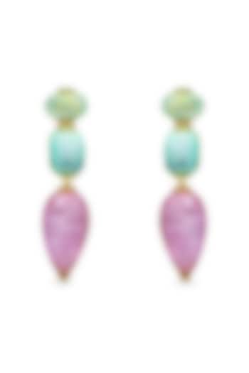 Gold Finish Aqua Green & Light Purple Natural Stone Drop Dangler Earrings In Sterling Silver by MISS JO at Pernia's Pop Up Shop