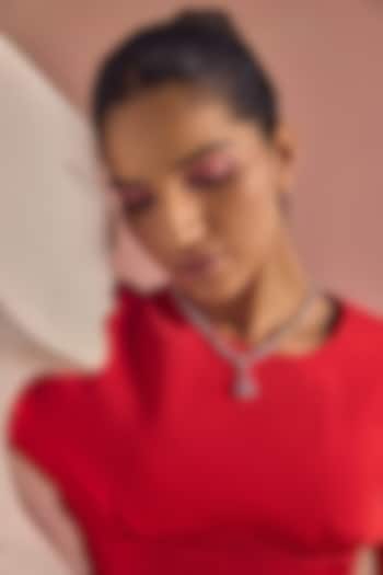 White Rhodium Finish Pink Cubic Zirconia Crystal Pendant Necklace In Sterling Silver by MISS JO at Pernia's Pop Up Shop