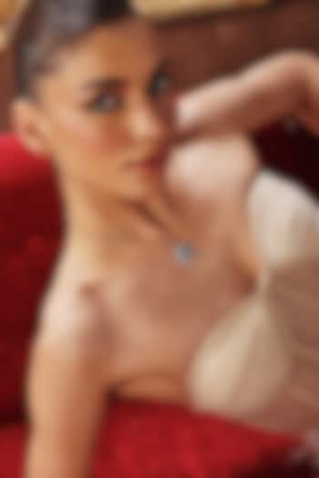 White Rhodium Finish Blue Cubic Zirconia Crystal Floral Pendant Necklace In Sterling Silver by MISS JO at Pernia's Pop Up Shop