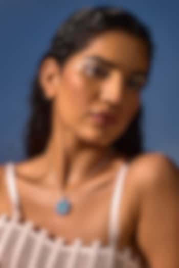 White Rhodium Finish Aqua Cubic Zirconia Crystal Pendant Necklace In Sterling Silver by MISS JO at Pernia's Pop Up Shop