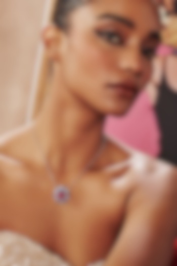 White Rhodium Finish Red Cubic Zirconia Crystal Pendant Necklace In Sterling Silver by MISS JO at Pernia's Pop Up Shop