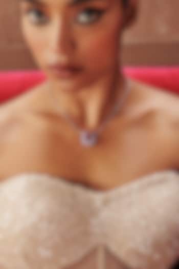 White Rhodium Finish Red Cubic Zirconia Crystal Pendant Necklace In Sterling Silver by MISS JO at Pernia's Pop Up Shop