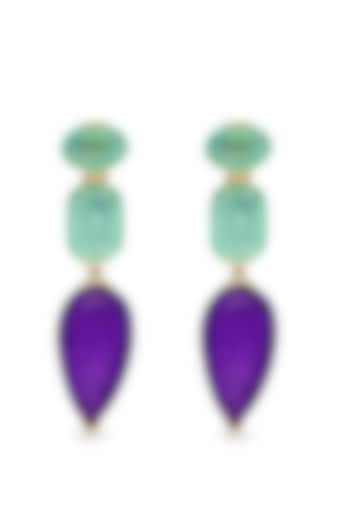 Gold Finish Aqua Green & Purple Natural Stone Drop Dangler Earrings In Sterling Silver by MISS JO at Pernia's Pop Up Shop