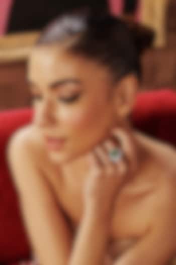 White Rhodium Finish Emerald & White Cubic Zirconia Crystal Ring In Sterling Silver by MISS JO at Pernia's Pop Up Shop