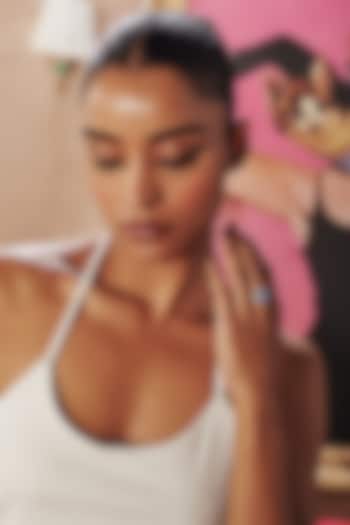 White Rhodium Finish Ruby Cubic Zirconia Crystal Halo Ring In Sterling Silver by MISS JO at Pernia's Pop Up Shop