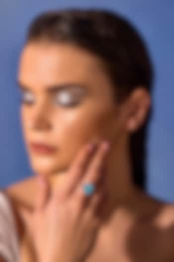 White Rhodium Finish Aqua Cubic Zirconia Crystal Ring In Sterling Silver by MISS JO at Pernia's Pop Up Shop