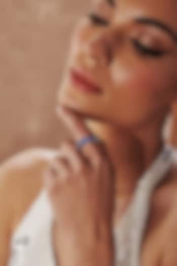 White Rhodium Finish Sapphire & White Cubic Zirconia Crystal Ring In Sterling Silver by MISS JO at Pernia's Pop Up Shop