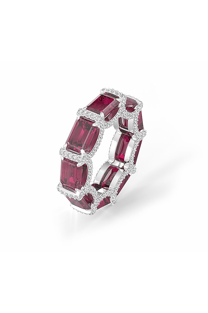 White Rhodium Finish Ruby & White Cubic Zirconia Crystal Ring In Sterling Silver by MISS JO at Pernia's Pop Up Shop