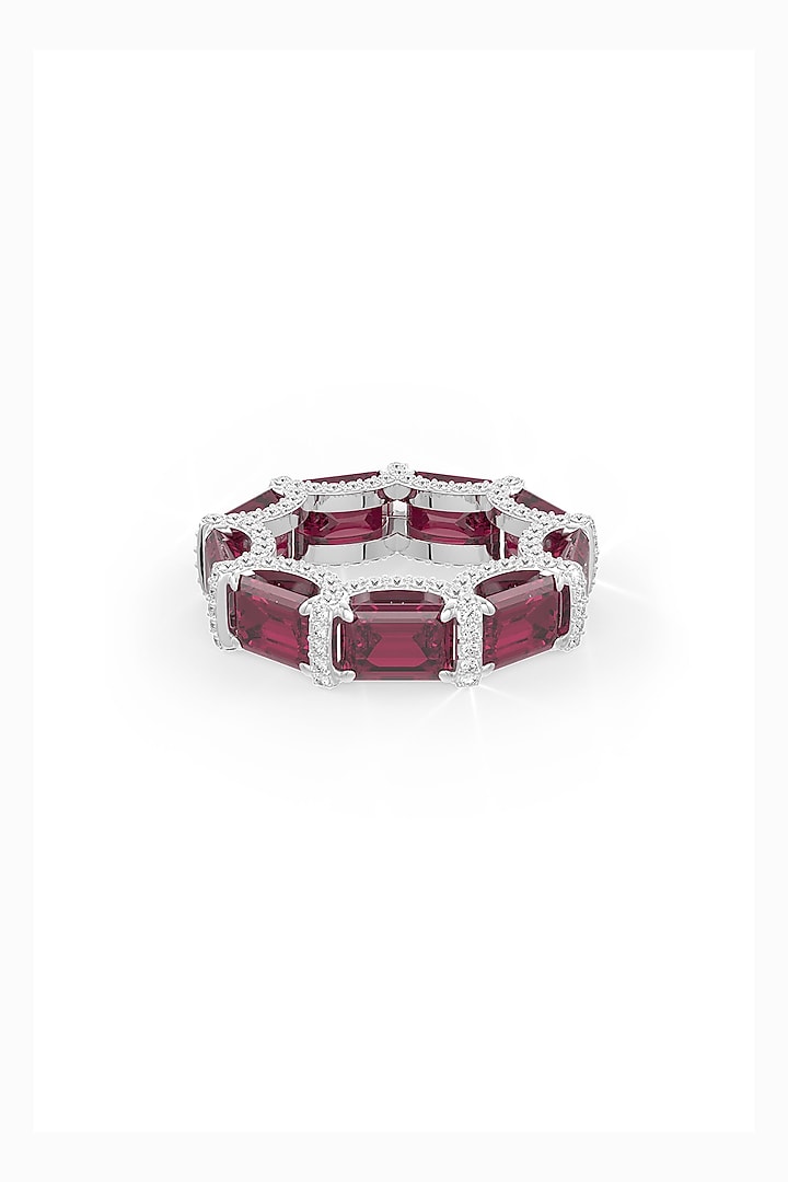 White Rhodium Finish Ruby & White Cubic Zirconia Crystal Ring In Sterling Silver by MISS JO at Pernia's Pop Up Shop