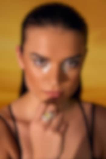 White Rhodium Finish Princess-Cut Yellow Cubic Zirconia Crystal Ring In Sterling Silver by MISS JO at Pernia's Pop Up Shop