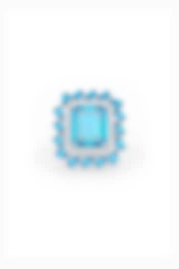 White Rhodium Finish Baguette Aqua Cubic Zirconia Crystal Ring In Sterling Silver by MISS JO at Pernia's Pop Up Shop