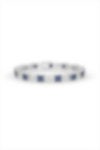 White Rhodium Finish Deep Blue & White Cubic Zirconia Crystal Tennis Bracelet In Sterling Silver by MISS JO at Pernia's Pop Up Shop