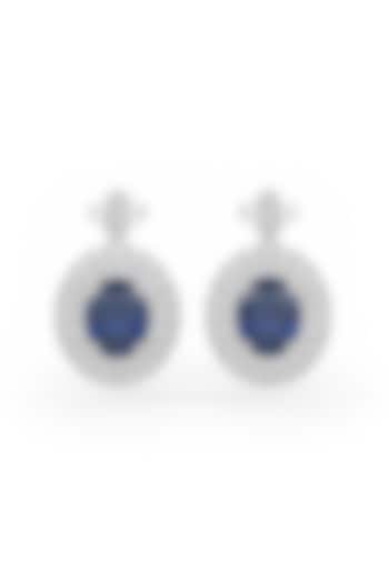 White Rhodium Finish Blue Sapphire Cubic Zirconia Crystal Dangler Earrings In Sterling Silver by MISS JO at Pernia's Pop Up Shop