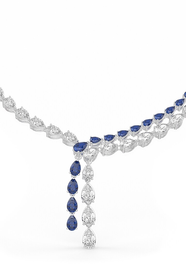 White Rhodium Finish Blue Cubic Zirconia Crystal Pendant Necklace In Sterling Silver by MISS JO at Pernia's Pop Up Shop
